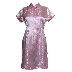Pink Satin Cheongsam Dress